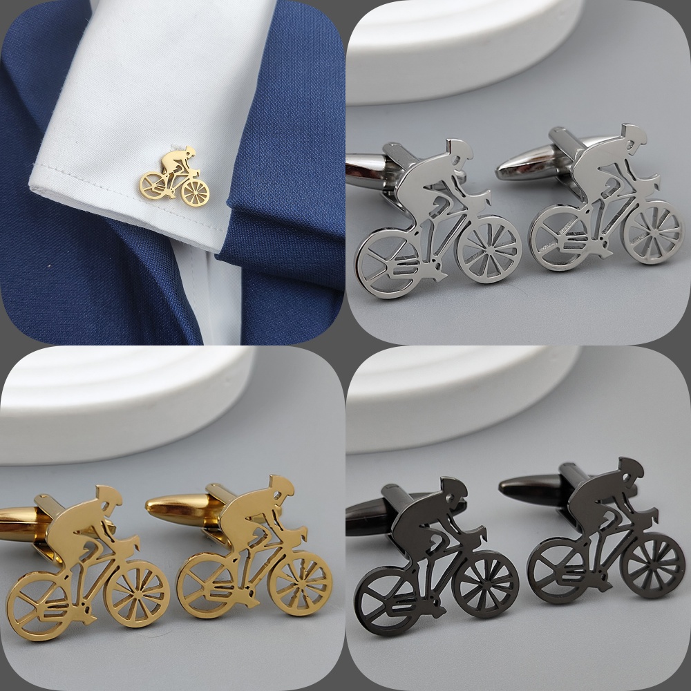 Men Formal Wear With Tie - Bicycle racer gold-plated cufflinks, black stainless