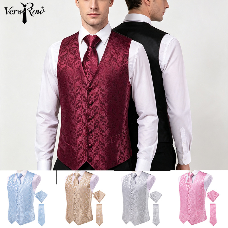 Men Formal Wear With Tie - VerveRow Men Burgundy Floral Jacquard Suit