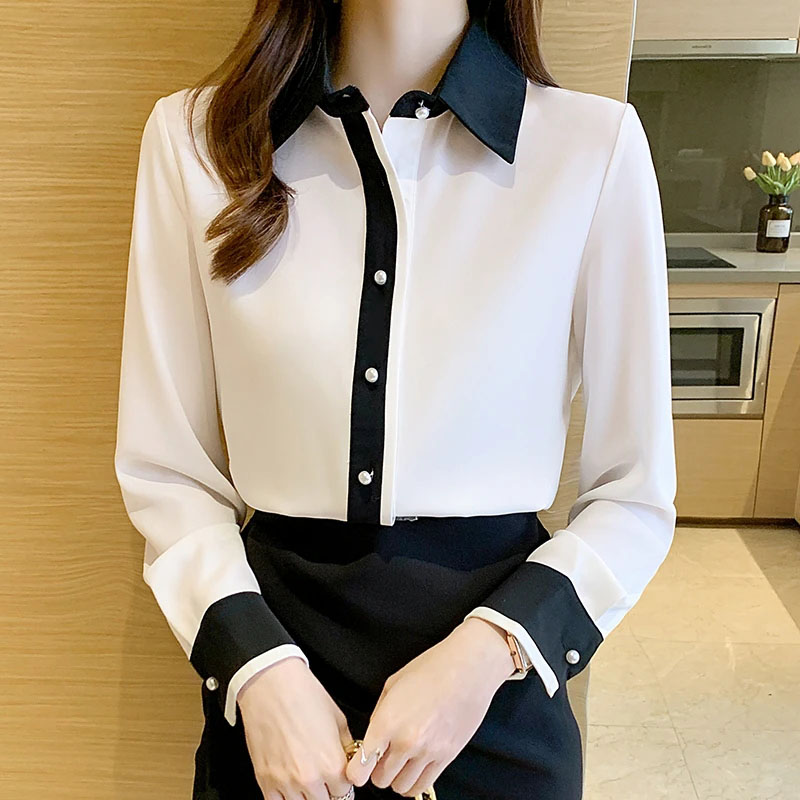 Young Men Formal Wear - White Chiffon Shirt for Women Korean