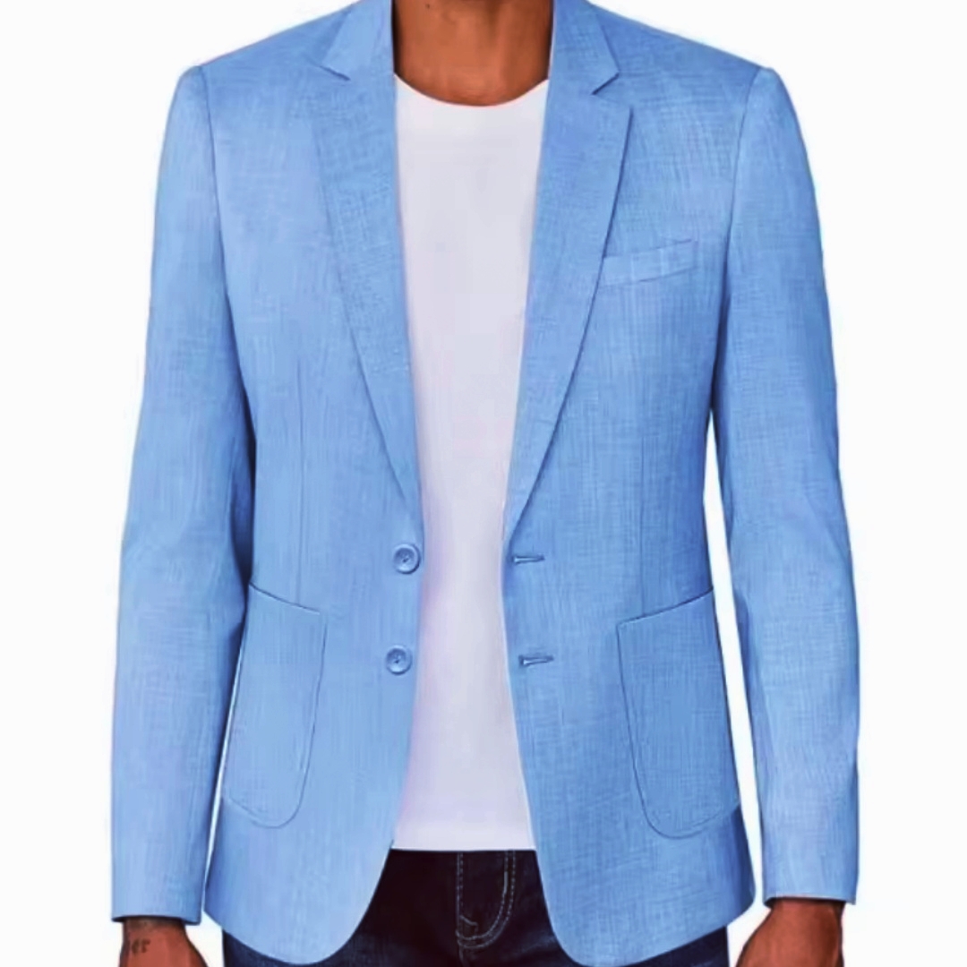 Men Formal Wear Jacket - Slim Fit Men's Beige/Blue Linen Blazer