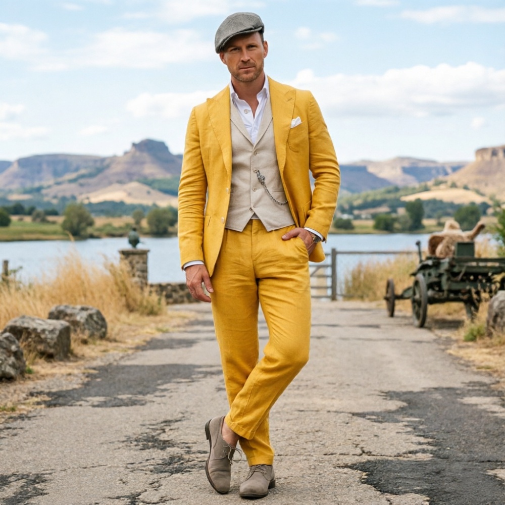 Sage Green Linen Men 3 Piece S - đánh giá và giá Men Formal Wear Green