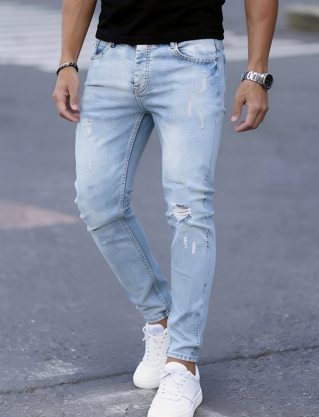 Men'S Slim Fit Stretch Ripped  - đánh giá và giá Men Formal Wear With Jeans