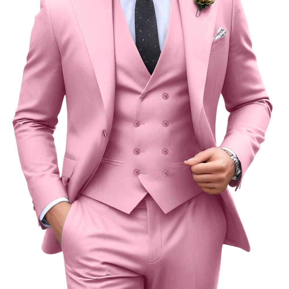 3 Pieces Solid Color Men Suits - đánh giá và giá Men Formal Wear Jacket