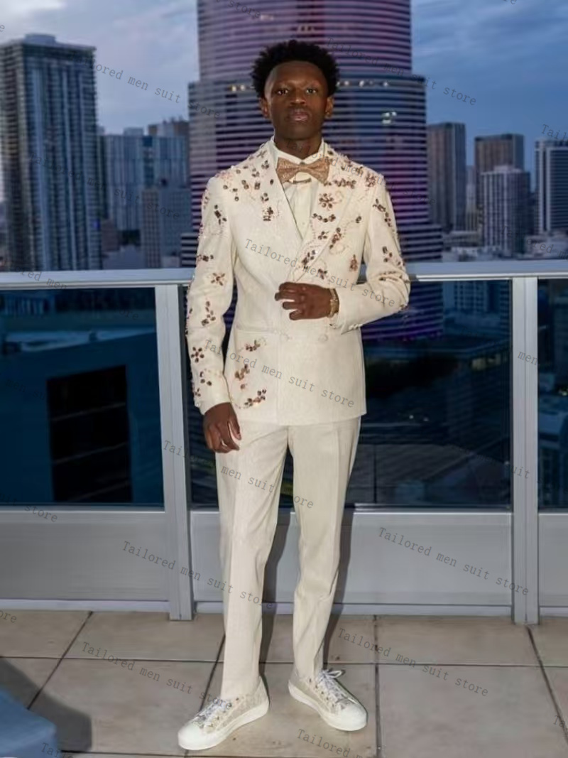 Shiny White Men Suits Set 2 Pi - đánh giá và giá Men Formal Wear Red