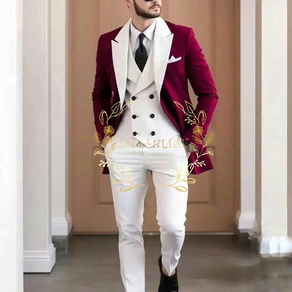 Elegant Burgundy 3-pieces Men' - đánh giá và giá Men Formal Wear Jacket